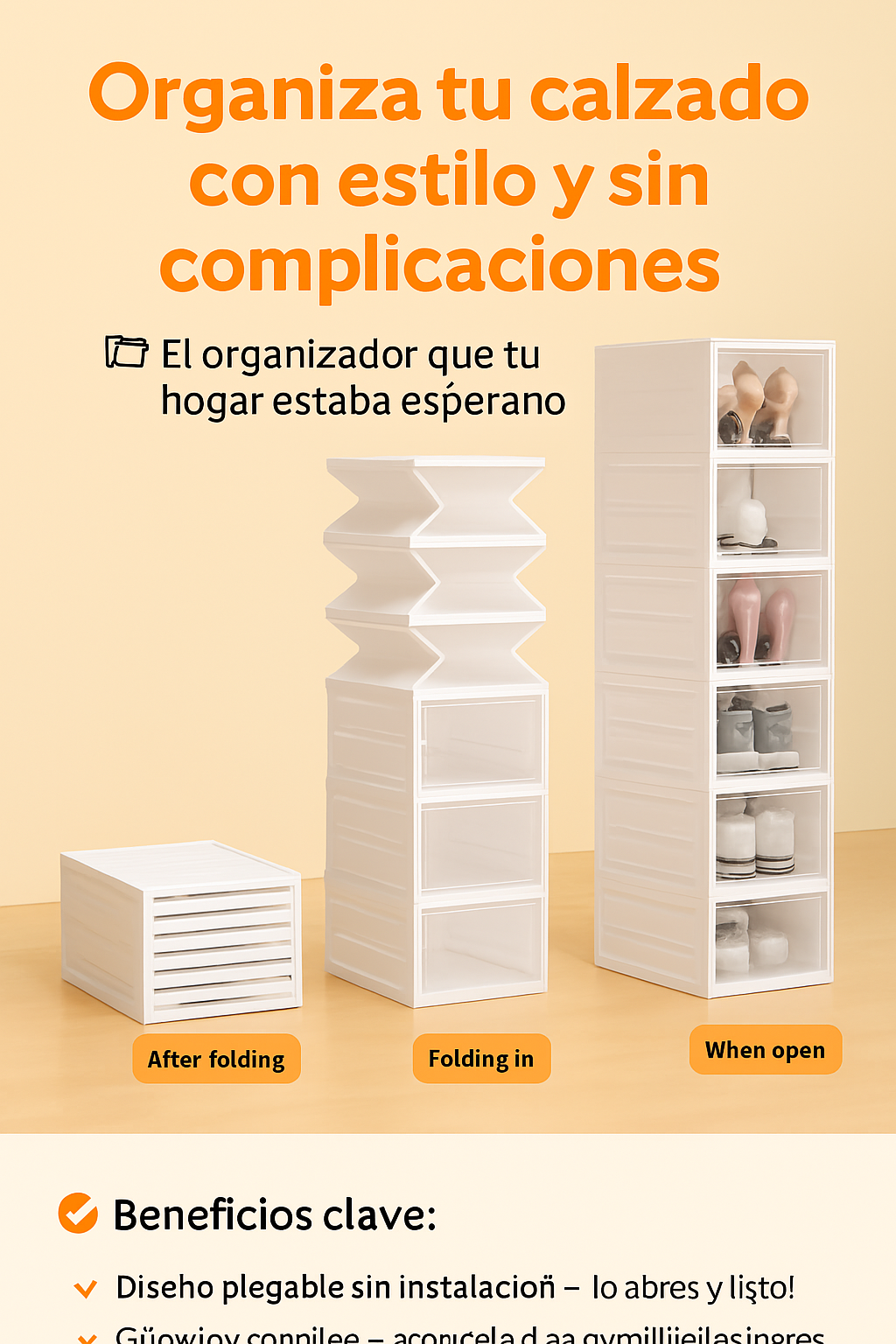 ORGANIZADOR DE ZAPATOS CON TAPAS Y PUERTAS 6 NIVELES 🧡 Organiza tu calzado con estilo y sin complicaciones.