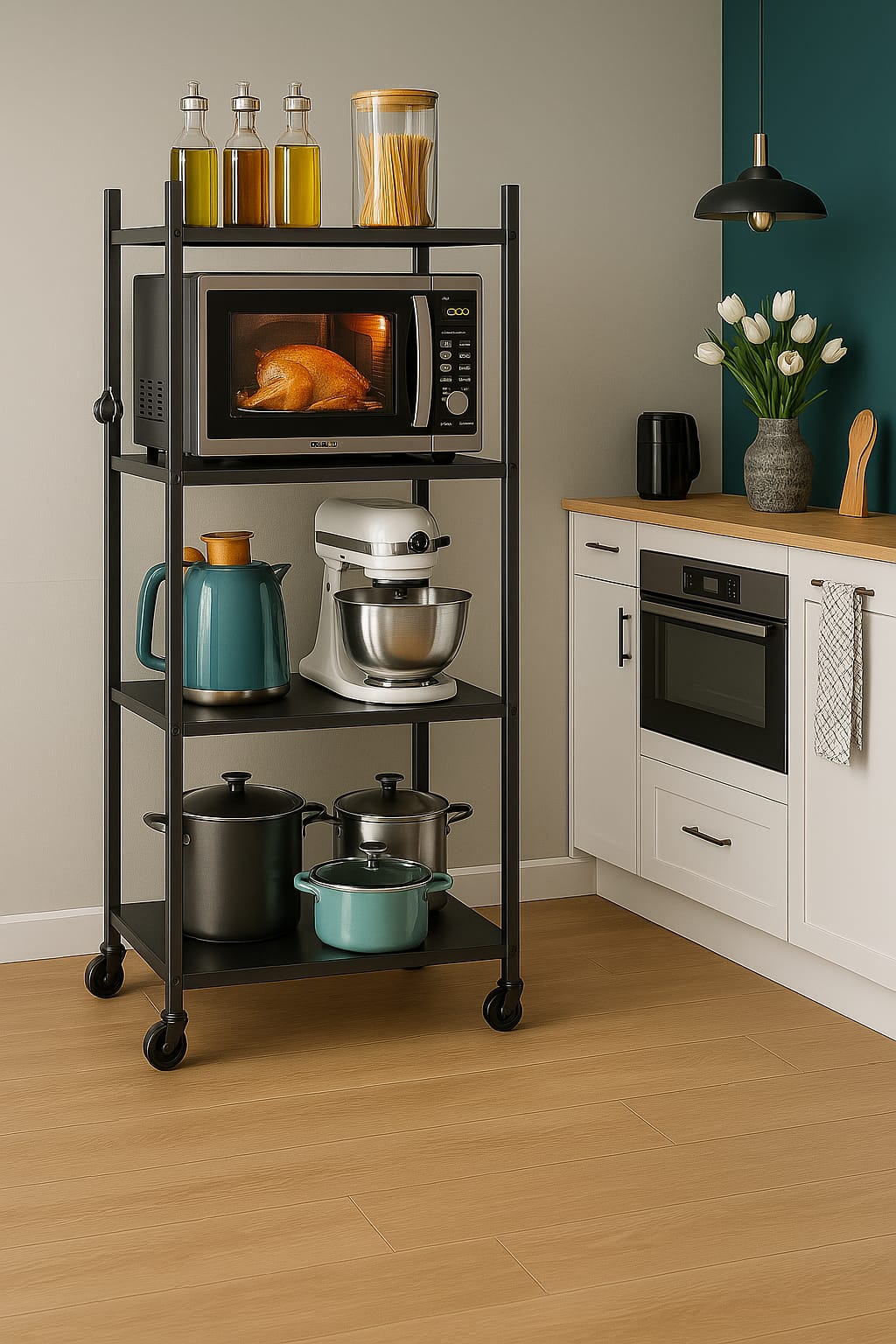 Estante de Cocina de 4 niveles con soporte industrial      🍽️ Más espacio, más estilo en tu cocina