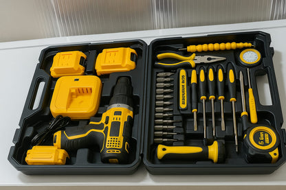 SET CON TALADRO RECARGABLE CON HERRAMIENTAS     🔧 Hazlo tú mismo con potencia y precisión 🛠️