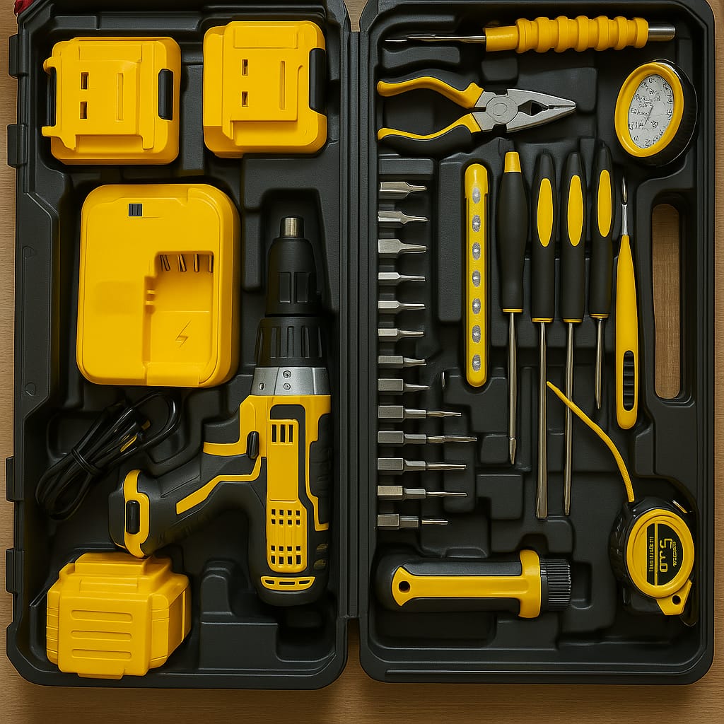 SET CON TALADRO RECARGABLE CON HERRAMIENTAS     🔧 Hazlo tú mismo con potencia y precisión 🛠️