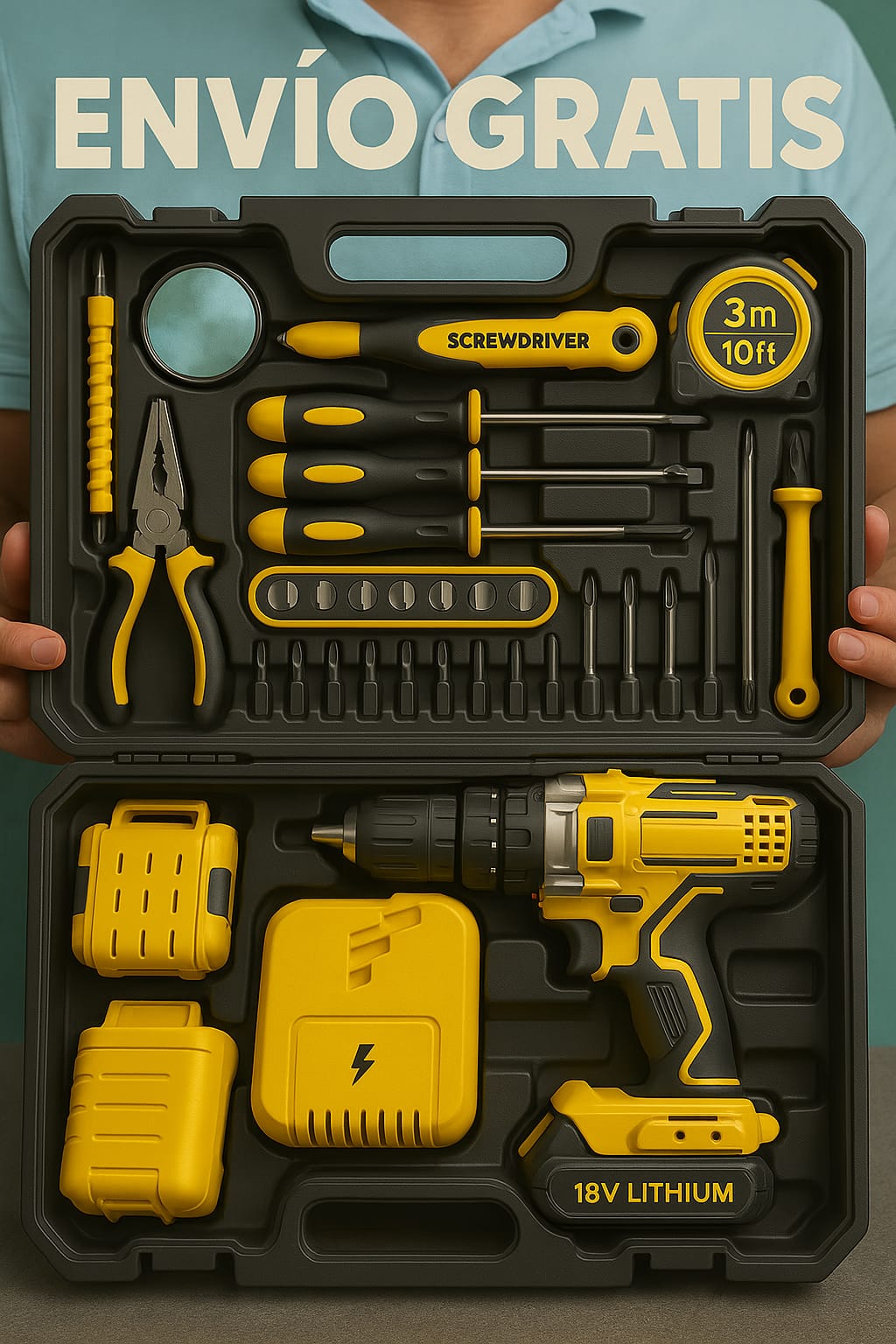 SET CON TALADRO RECARGABLE CON HERRAMIENTAS     🔧 Hazlo tú mismo con potencia y precisión 🛠️