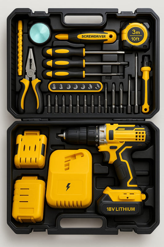 SET CON TALADRO RECARGABLE CON HERRAMIENTAS     🔧 Hazlo tú mismo con potencia y precisión 🛠️