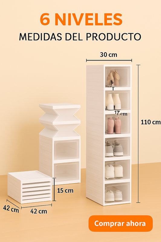 ORGANIZADOR DE ZAPATOS CON TAPAS Y PUERTAS 6 NIVELES   🧡 Organiza tu calzado con estilo y sin complicaciones.