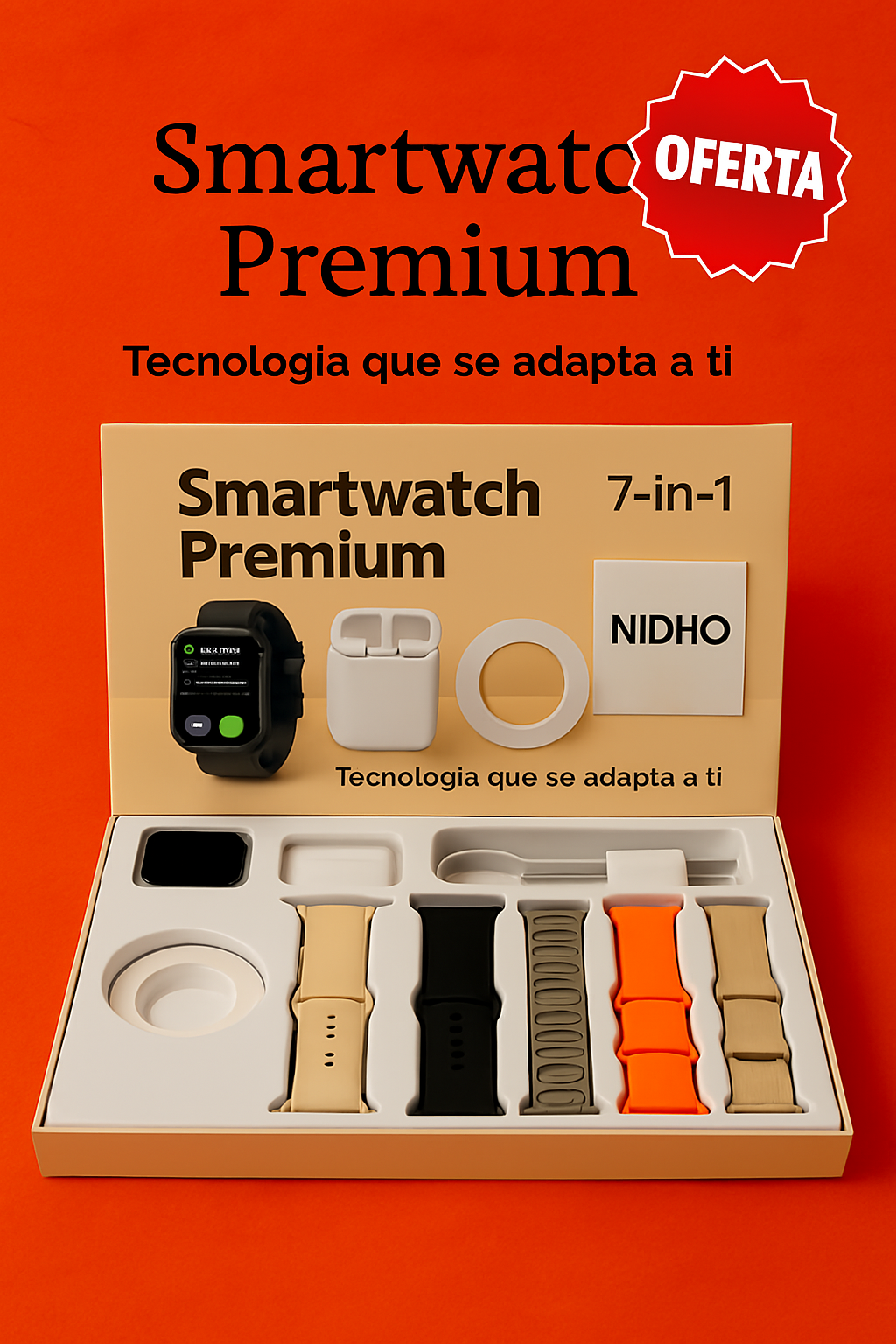 Kit Smartwatch Versátil  🧡Tecnología que se adapta a ti Conectividad, estilo y funcionalidad en un solo set.